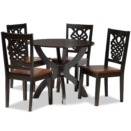 Baxton Studio Wanda Modern Two-Tone Dark Brown and Walnut Brown Finished Wood 5-PC Dining Set 178-11384-10902-Zoro